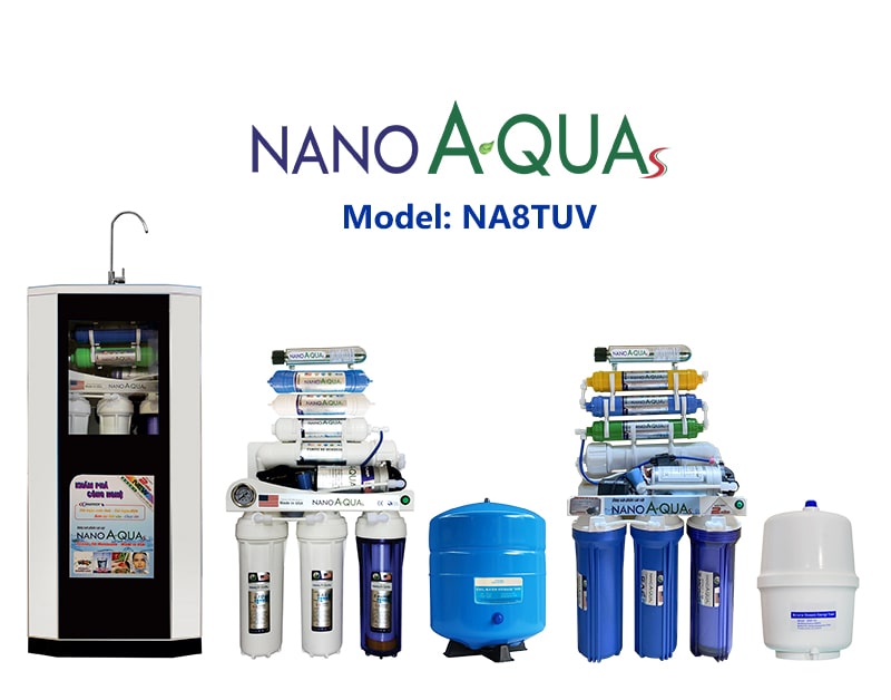 Máy lọc nước 8 cấp đèn UV NanoAquas NA8TUV có vỏ tủ