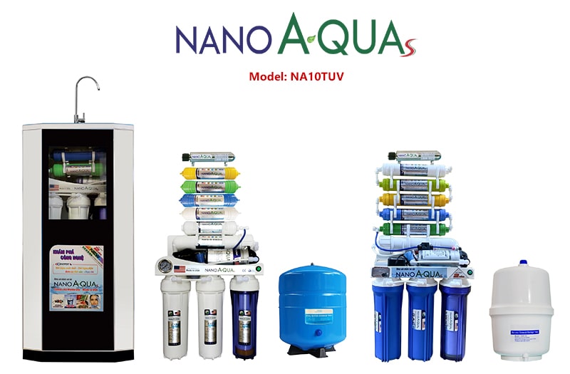 Máy lọc nước 10 lõi đèn UV NanoAquas NA10TUV có vỏ tủ