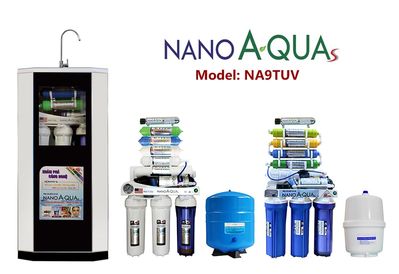 Máy lọc nước 9 lõi đèn UV NanoAquas NA9TUV có vỏ tủ