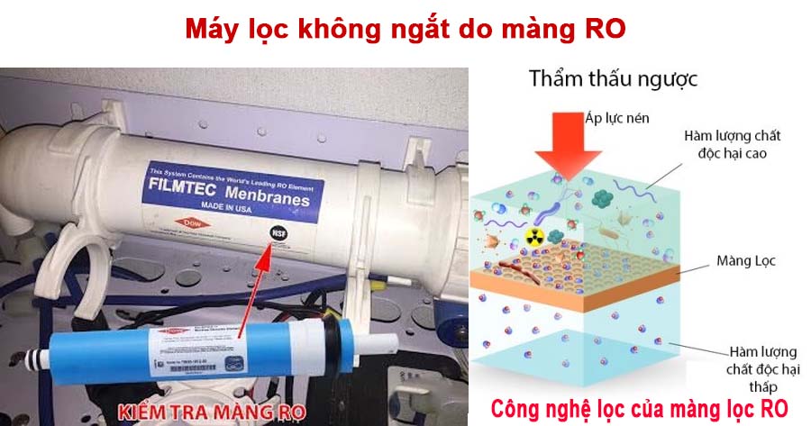 Máy lọc nước chạy nhưng không ngắt thường là do màng RO
