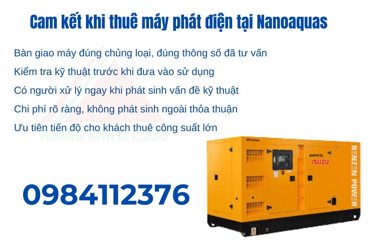 Các công suất và thiết bị sử dụng máy phát điện