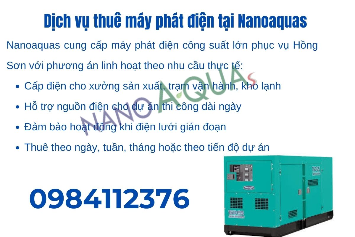 Thuê máy phát điện Hồng Sơn Hà Nội giá hợp lý
