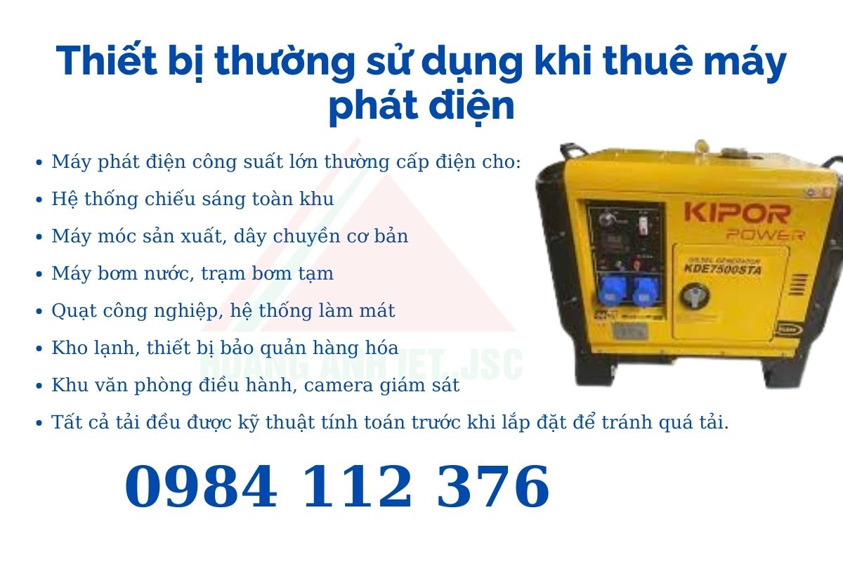 Thiết bị thường sử dụng khi thuê máy phát điện