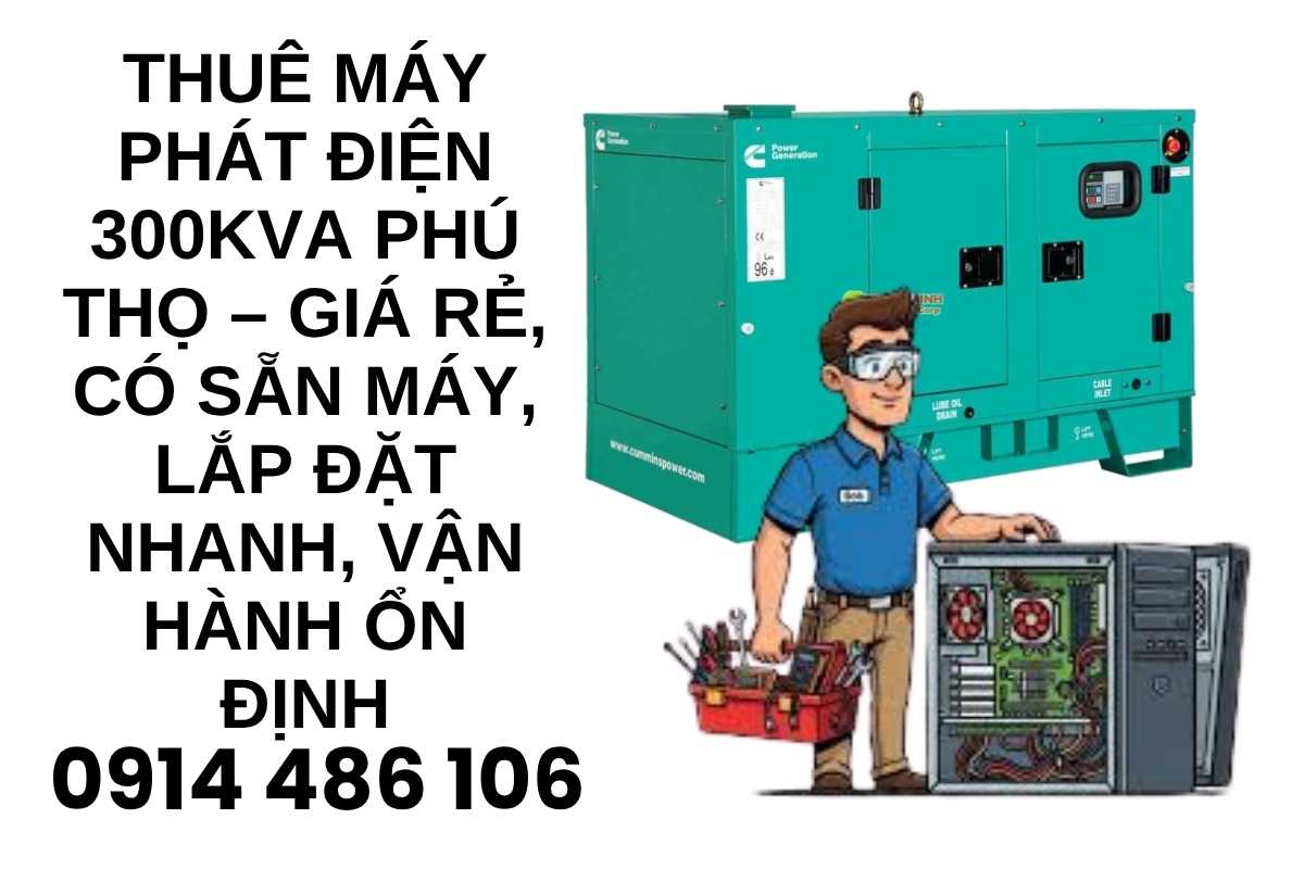 Thuê Máy Phát Điện 300kVA Phú Thọ – Giá Rẻ, Có Sẵn Máy, Lắp Đặt Nhanh, Vận Hành Ổn Định