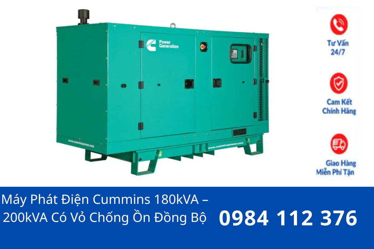 Máy Phát Điện Cummins 180kVA – 200kVA Có Vỏ Chống Ồn Đồng Bộ