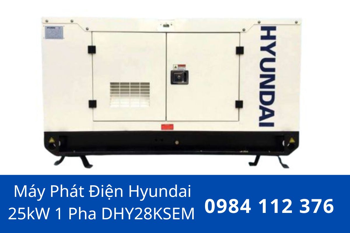 Máy Phát Điện Hyundai 25kW 1 Pha DHY28KSEM Chính Hãng, Chạy Dầu Diesel