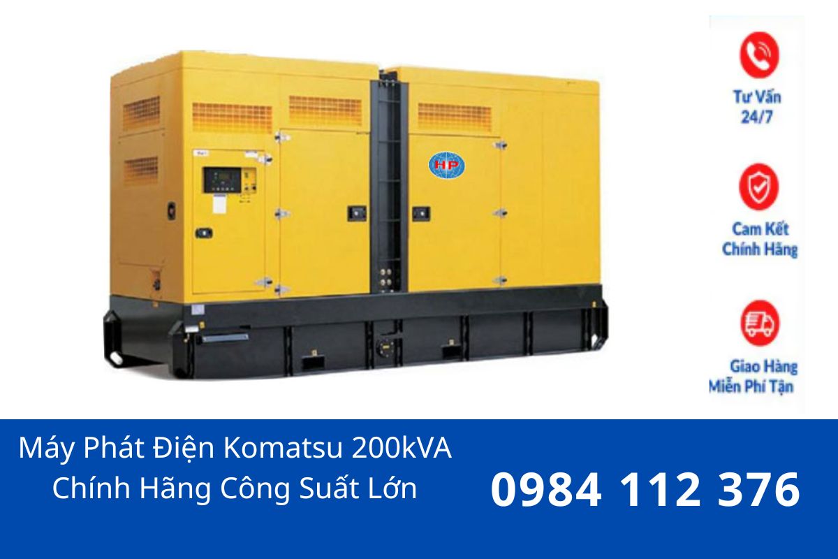 Máy Phát Điện Komatsu 200kVA Chính Hãng Công Suất Lớn, Vận Hành Bền Bỉ
