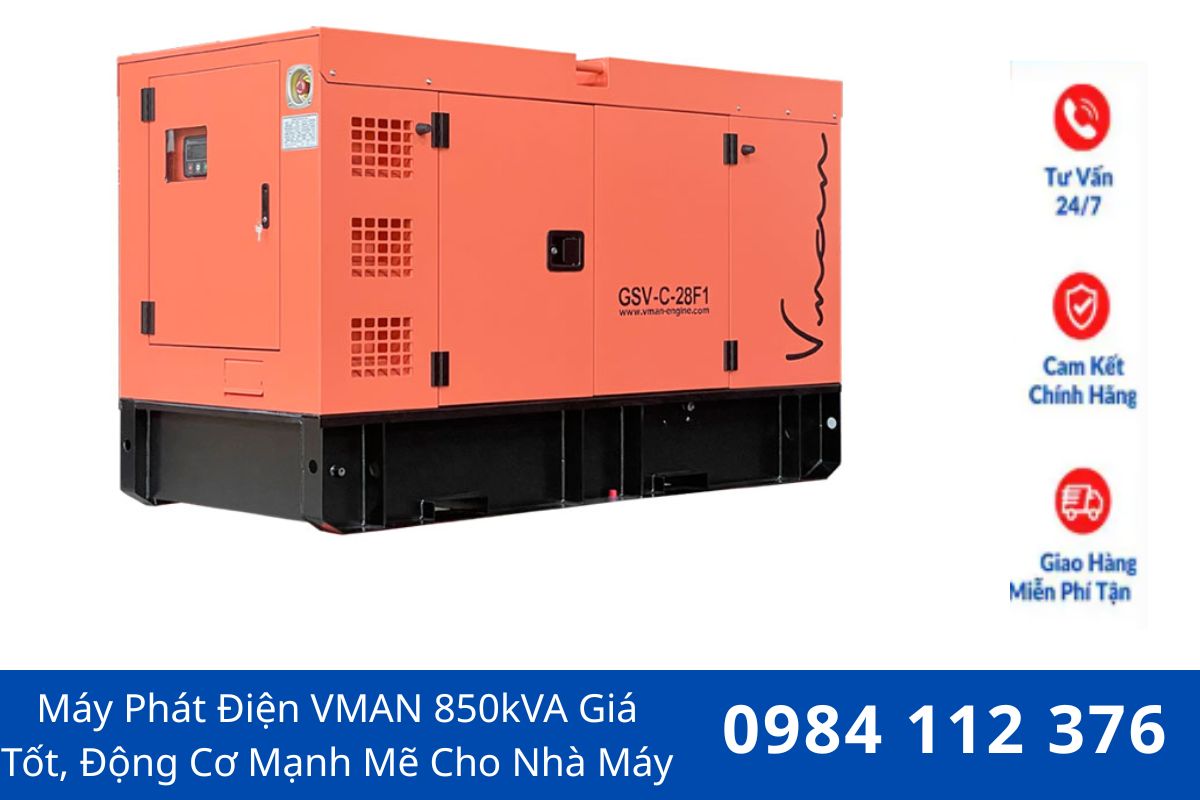 Máy Phát Điện VMAN 850kVA Giá Tốt, Động Cơ Mạnh Mẽ Cho Nhà Máy