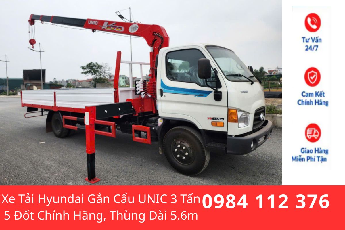 Xe Tải Hyundai Gắn Cẩu UNIC 3 Tấn 5 Đốt Chính Hãng, Thùng Dài 5.6m, Đa Năng Và Hiệu Quả