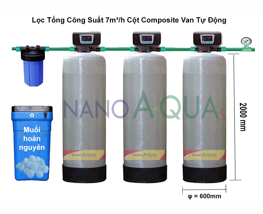 Lọc Tổng Công Suất 7m³/h Cột Composite Van Tự Động