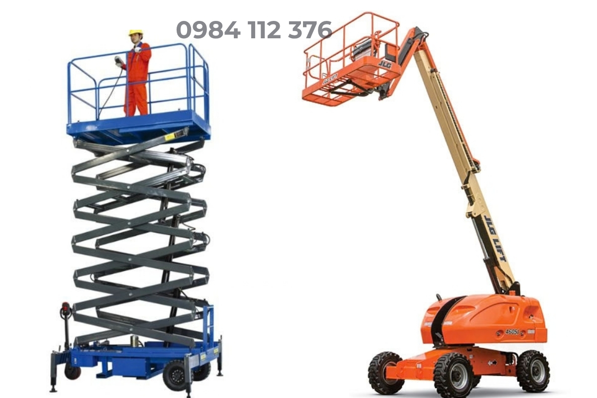 Thuê Xe Nâng Người Hải Phòng 12m - 40m, Boom Lift Cắt Kéo Có Lái