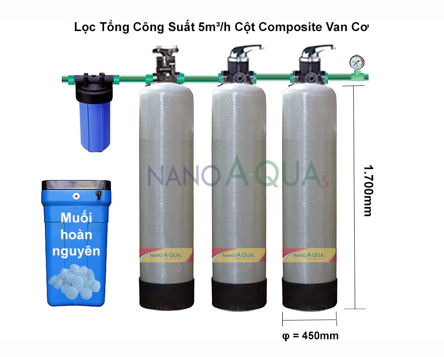 Hệ Thống Lọc Tổng 5m³/h Cột Composite Van Cơ