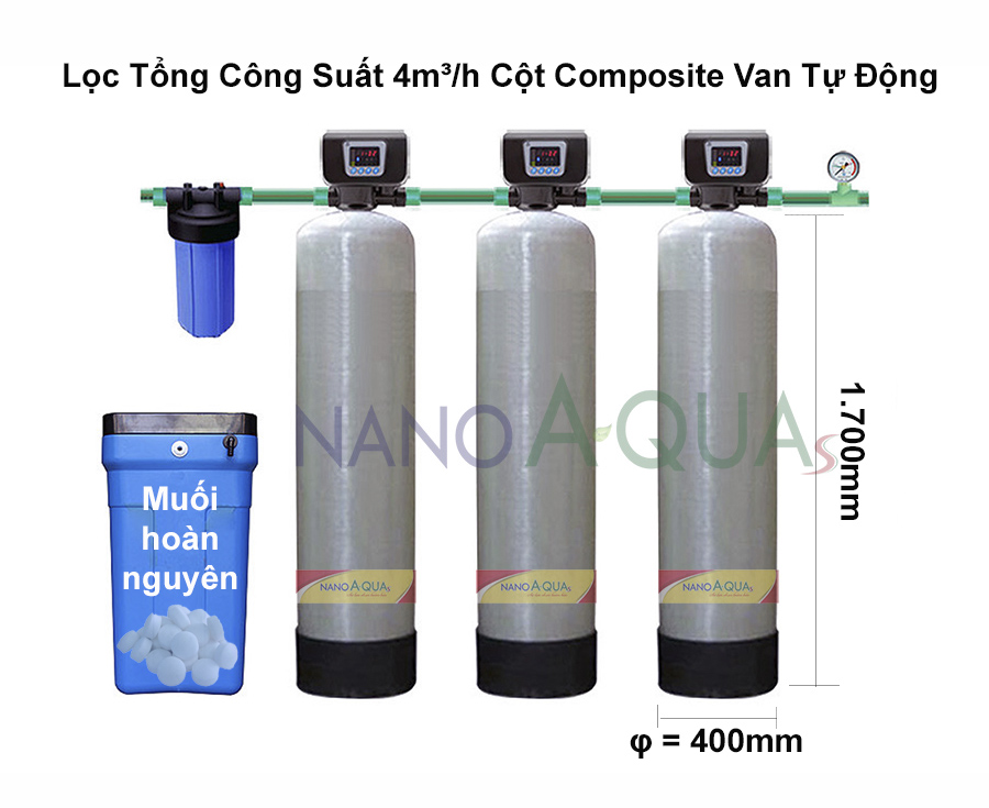 Lọc Tổng Công Suất 4m³/h Cột Composite Van Tự Động