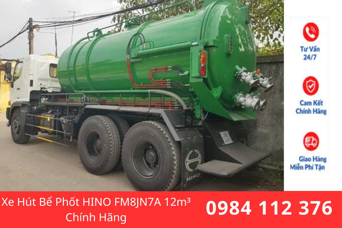 Xe Hút Bùn Thải HINO FM8JN7A 12m³ Inox 304, Động Cơ Mạnh Mẽ, Chính Hãng