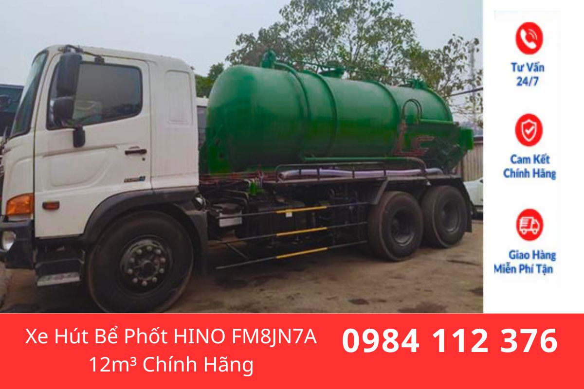 Xe Hút Bể Phốt HINO FM8JN7A 12m³ Chính Hãng, Bơm TOHIN Nhật Bản, Giá Tốt