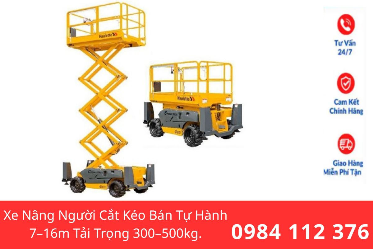 Xe Nâng Người Cắt Kéo Bán Tự Hành 7–16m Tải Trọng 300–500kg Chính Hãng, Giá Tốt
