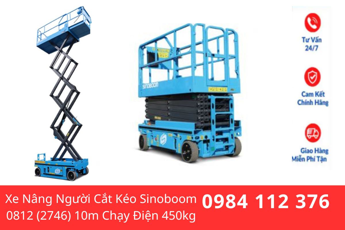 Xe Nâng Người Cắt Kéo Sinoboom 0812 (2746) 10m Chạy Điện, Tải Trọng 450kg Giá Tốt