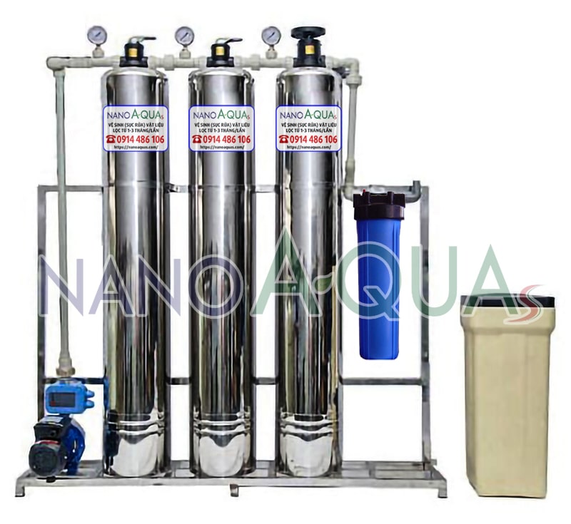 Hệ thống lọc tổng 3 cột inox công suất 4m3/h van cơ