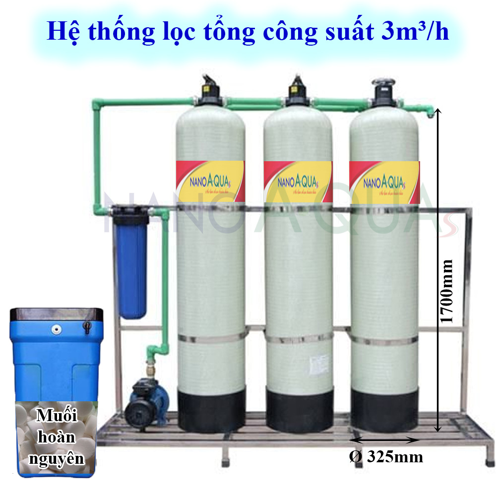 Hệ thống lọc tổng 3m³ /h cột composite van cơ